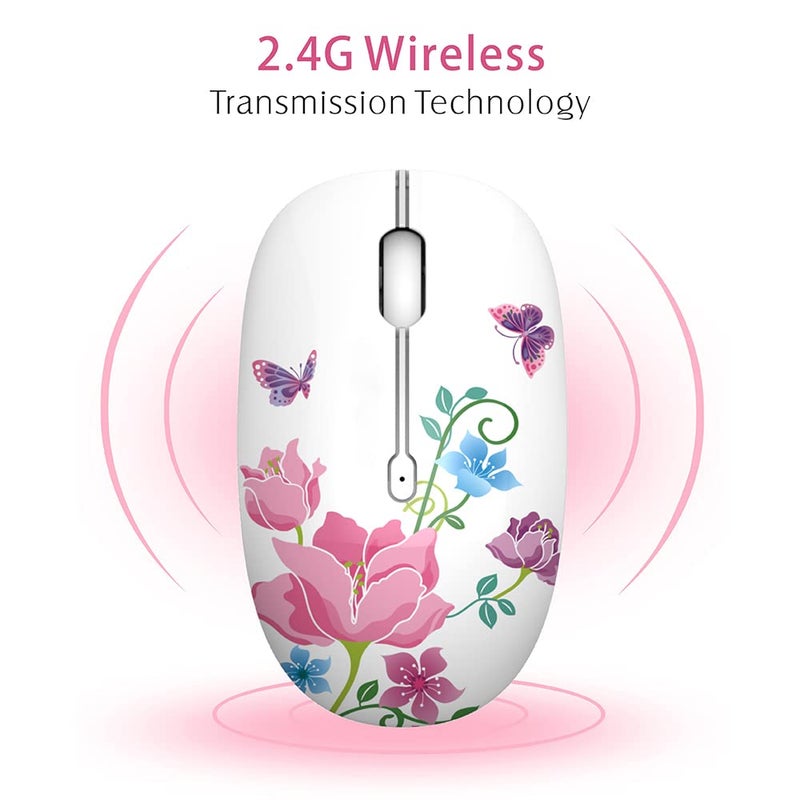 TENMOS M101 Wireless Mouse Cute Silent Computer Mice with USB Receiver, 2.4G Optical Wireless Travel Mouse 1600 DPI for Laptop, Notebook, PC, Computer (Butterfly) - Image 3